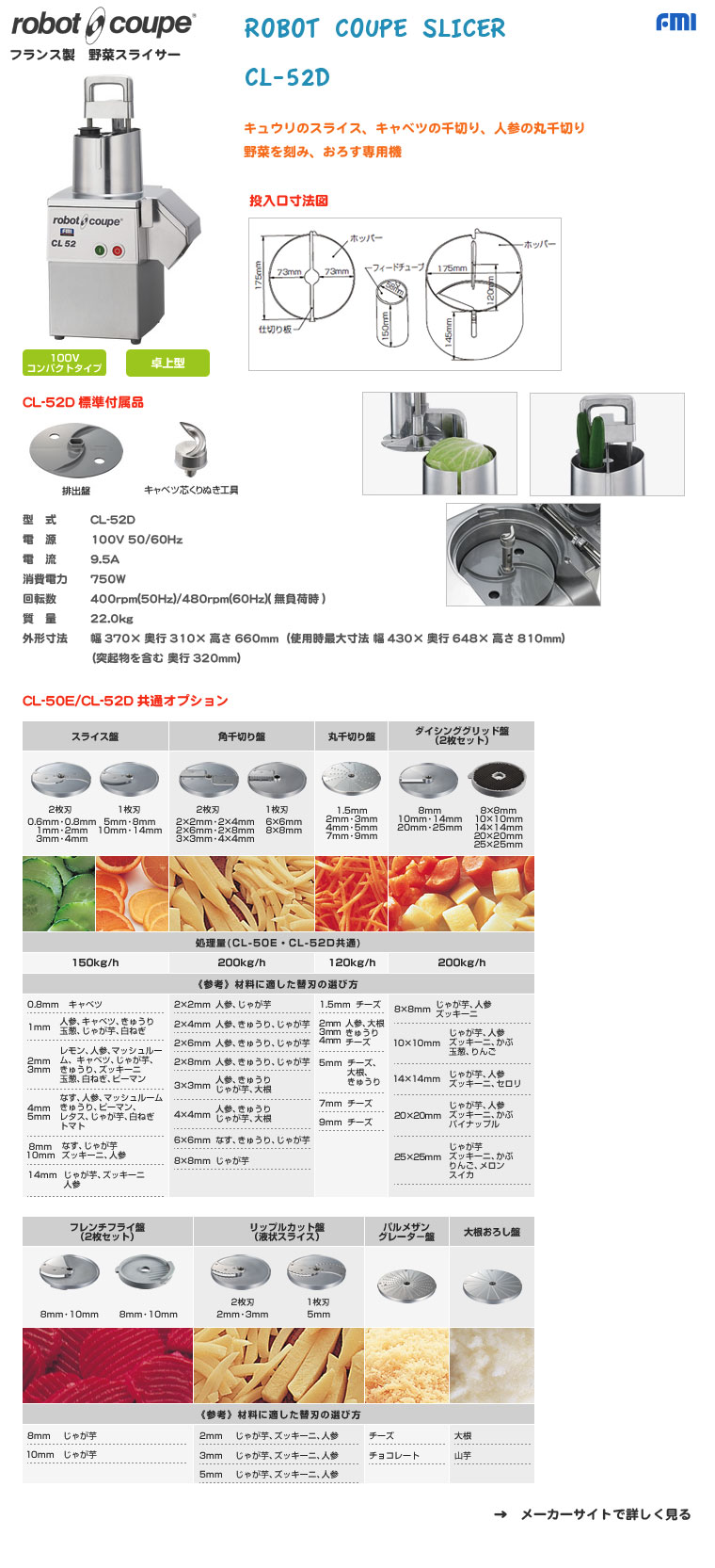 FMI｜ロボ・クープ｜フードプロセッサー｜多機能野菜スライサーCL-52D