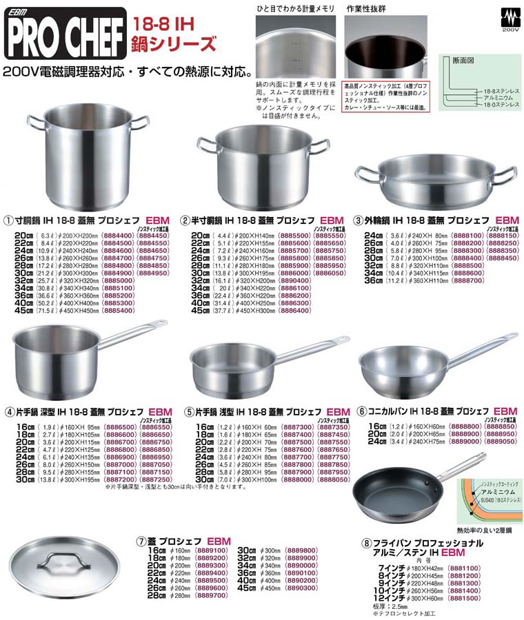 EBM:江部松 プロシェフ アルミ鍋とフライパン｜厨房・キッチン用品の 